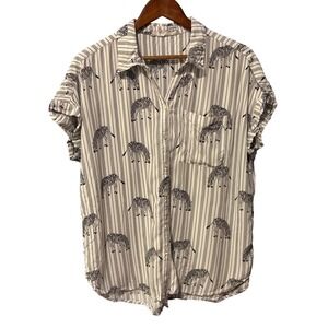 Jane + Delancey Zebra Stripe Button Front Blouse XL White Black Short Sleeve Top